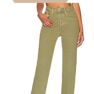 Re/Done 70s High Stove Pipe Jeans green raw hem high waist